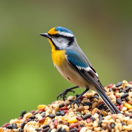 Birds feeding from scattered seed mix