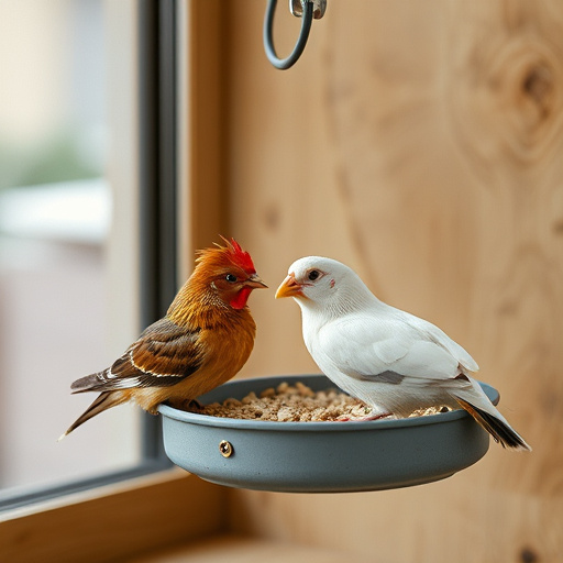 Birds feeding from tidy enclosed feeder