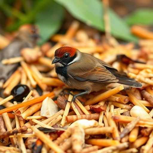 Birds feeding from tidy enclosed feeder