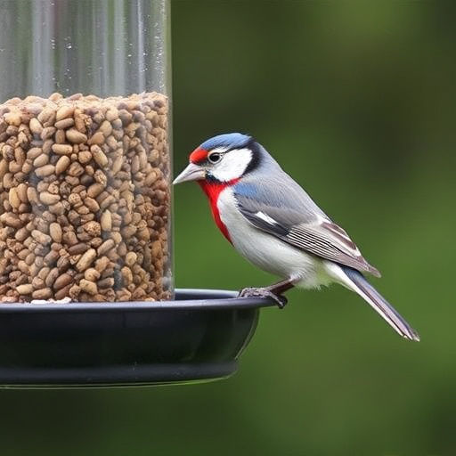 Birds feeding from tidy enclosed feeder