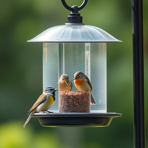 Birds feeding on fruit slices outdoors