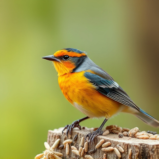 Birds feeding on scattered seeds