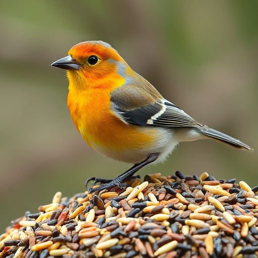Birds feeding on scattered seeds