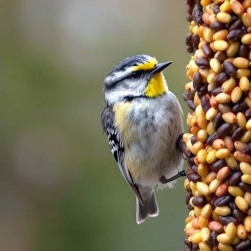 Birds feeding on scattered seeds