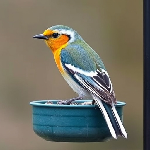 Birds feeding on scattered seeds