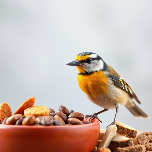 Birds feeding on scattered seeds