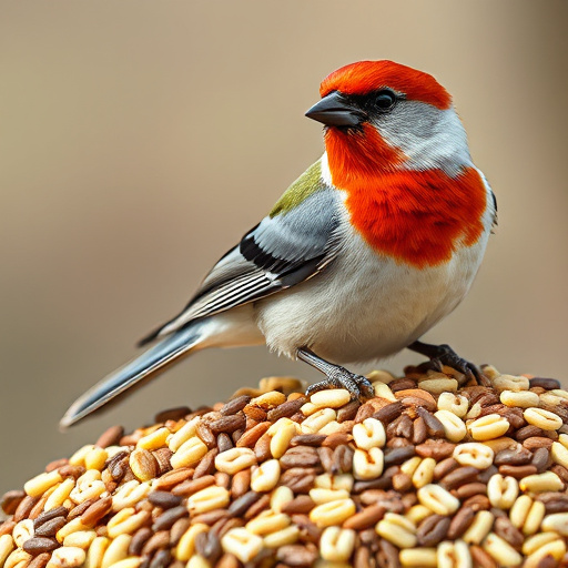 Birds feeding on scattered seeds