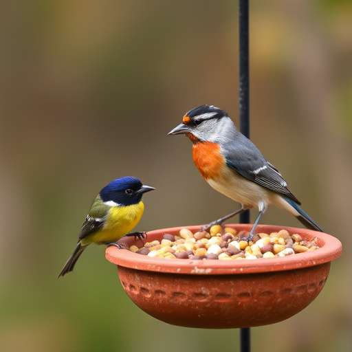 Birds feeding on suet balls feeder