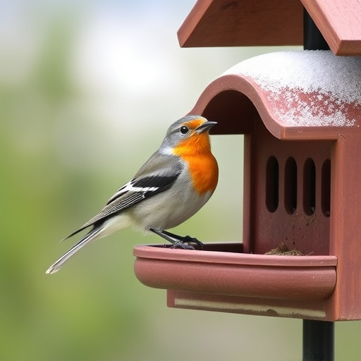 Birds feeding on waterproof feeder