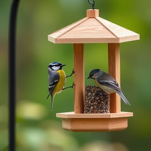 Birds feeding on waterproof feeder