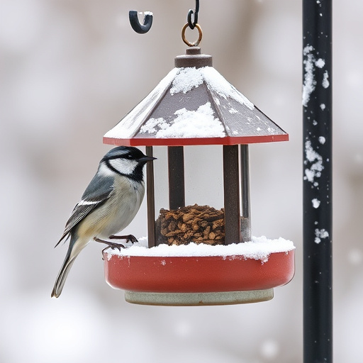 Birds feeding on waterproof feeder