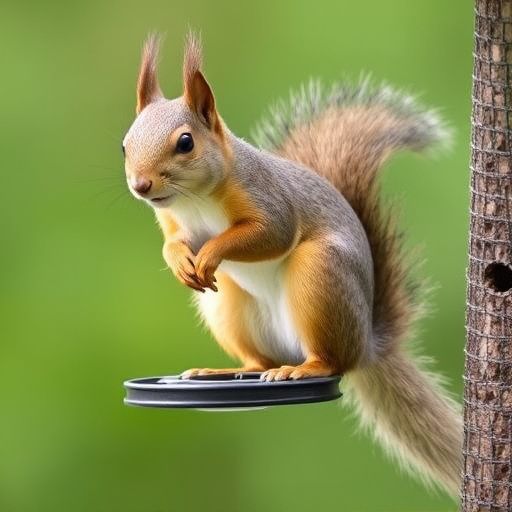 Birds feeding safely from anti-squirrel feeder