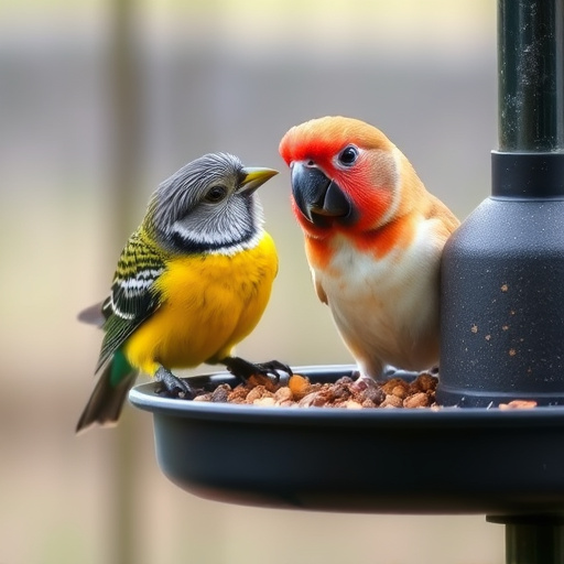 Birds feeding safely from anti-squirrel feeder