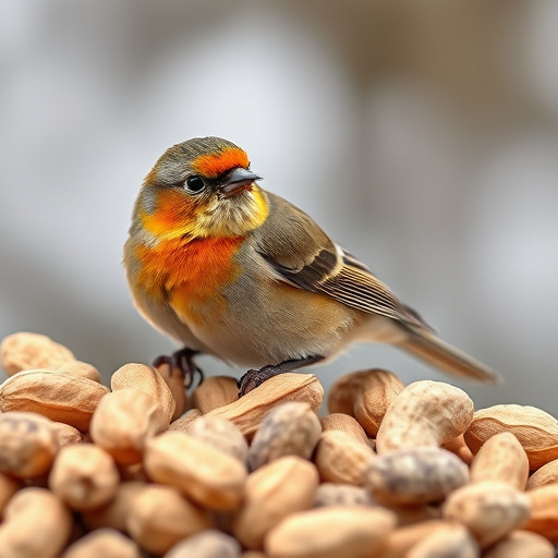 Birds gathered around peanut feeder