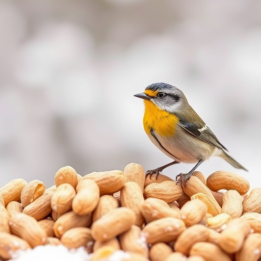 Birds gathered around peanut feeder