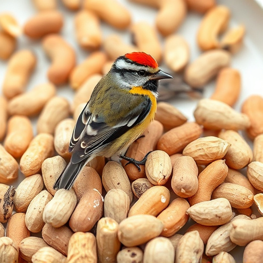Birds gathered around peanut feeder