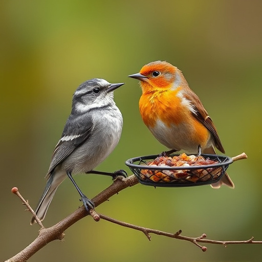 Birds pecking at ripe rowan berries