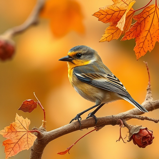 Birds pecking at ripe rowan berries