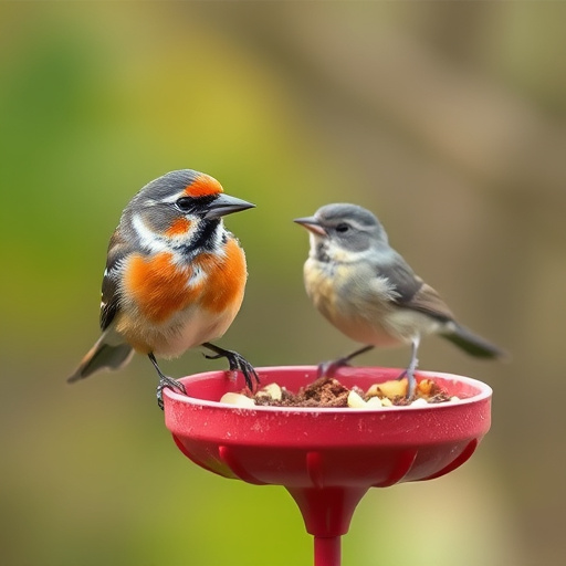 Birds pecking at ripe rowan berries