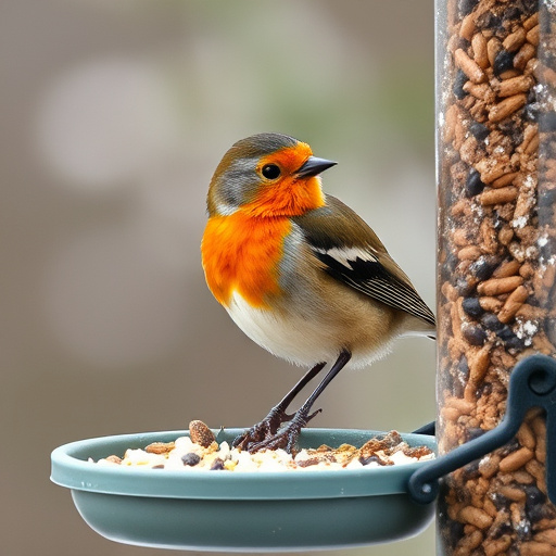 Birds pecking at scattered peanuts