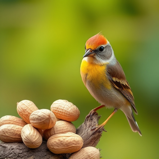 Birds pecking at scattered peanuts outdoors