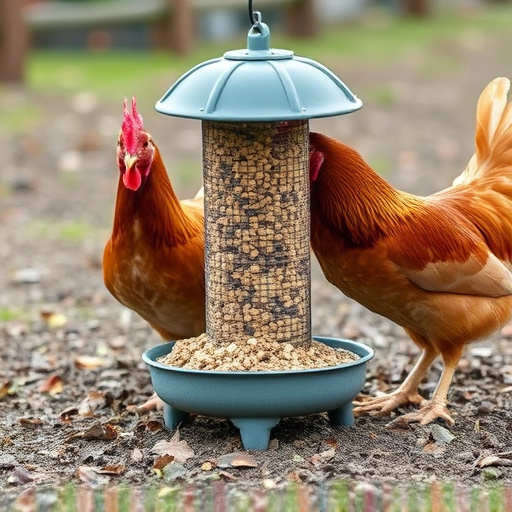 Birds pecking seeds from ground feeder