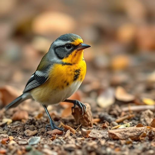 Birds pecking seeds from ground feeder