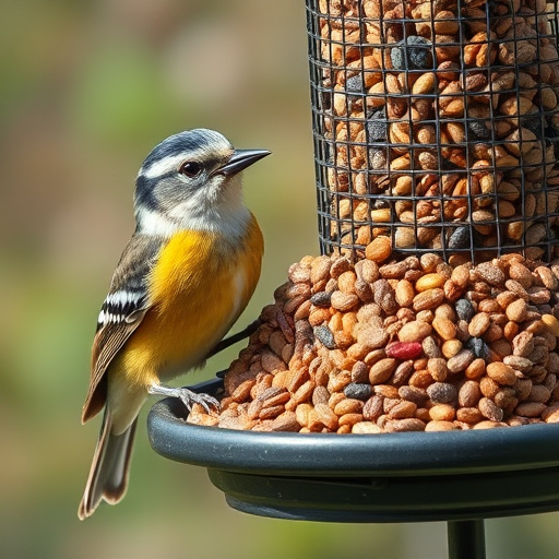 Birds perched around tidy seed-filled feeder