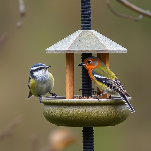 Birds perched on compact feeding station