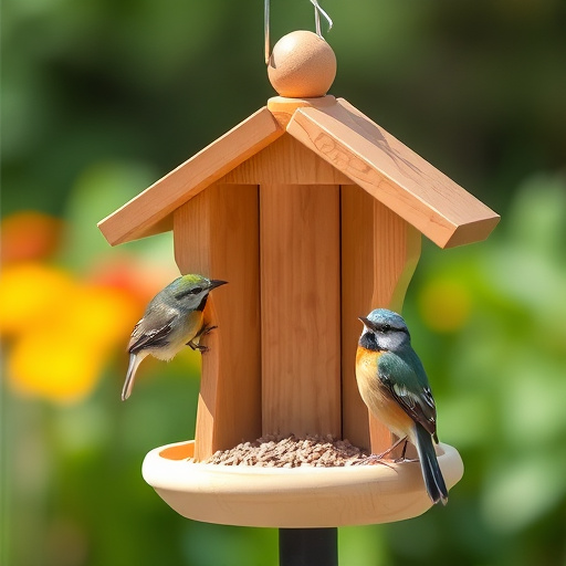Birds perched on compact feeding station