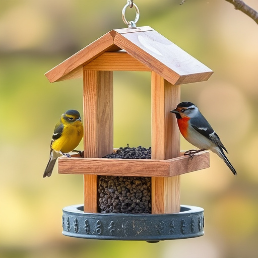 Birds perched on compact feeding station