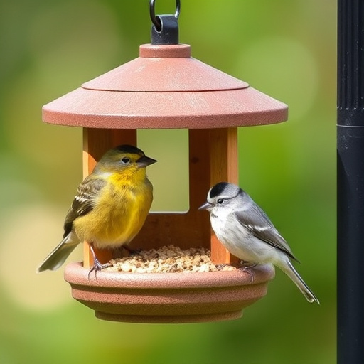 Birds perched on compact feeding station