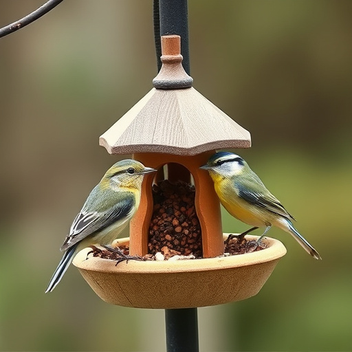 Birds perched on compact feeding station
