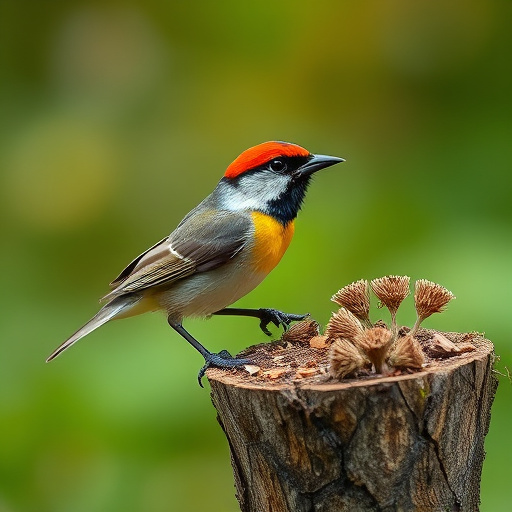 Birds perched on freestanding tray feeder