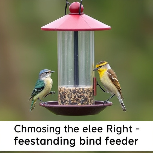 Birds perched on freestanding tray feeder