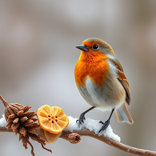 Birds perched on snowy bird feeder