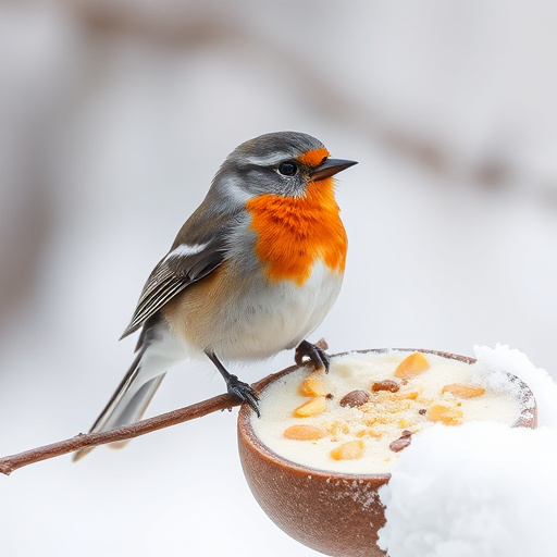 Birds perched on snowy bird feeder