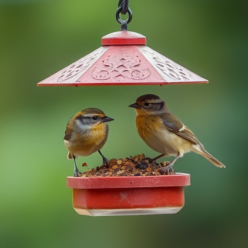 Birds perched on transparent window feeder