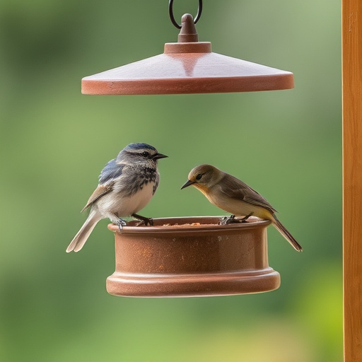 Birds perched on transparent window feeder