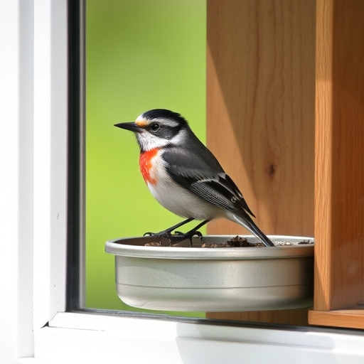 Birds perched on transparent window feeder