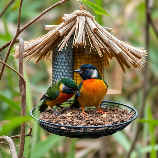 Birds perched on weatherproof feeder
