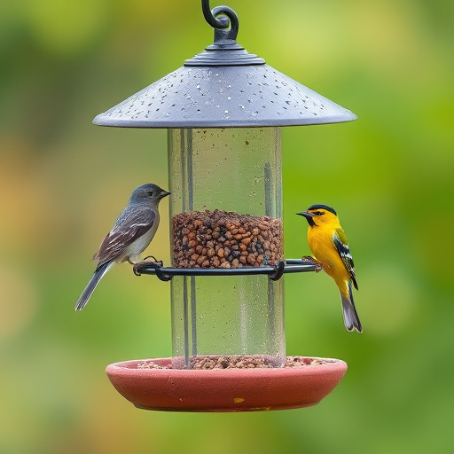 Birds perched on weatherproof feeder