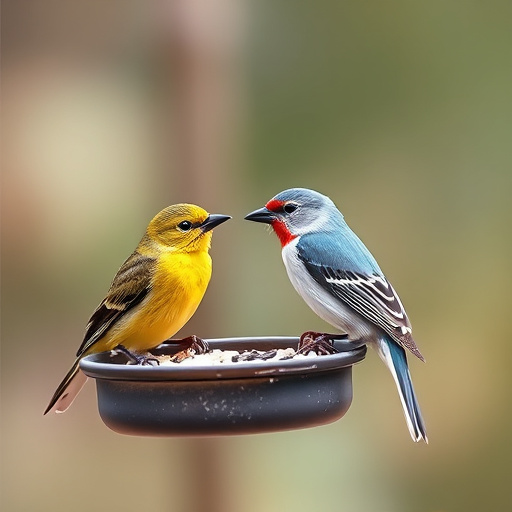 Birds perched on weatherproof feeder