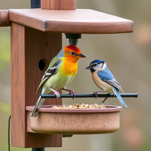 Birds perched on weatherproof feeder