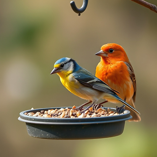Birds perched on weatherproof feeder