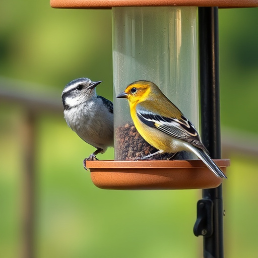 Birds perched on wooden feeding platform