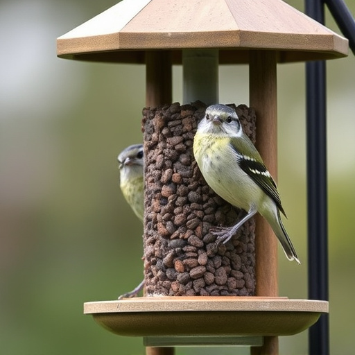 Birds perched on wooden feeding platform