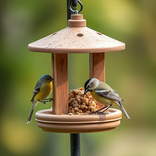 Birds perched on wooden feeding platform