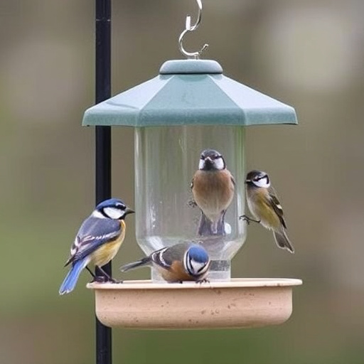 Birds perched on wooden feeding platform