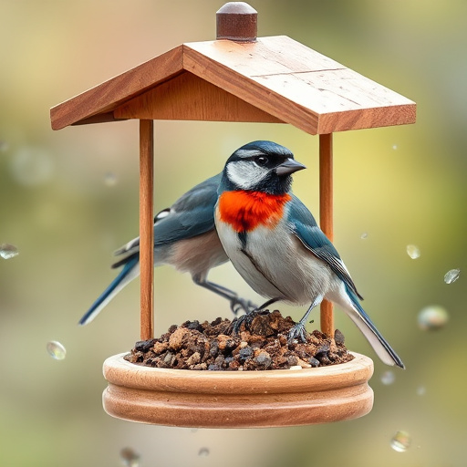 Birds sheltering under weatherproof feeder